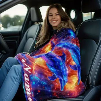 パーソナライズされたカスタマイズされた名前のギャラクシードルフィンブランケット - 宇宙の海のイルカ柄の軽量で柔らかいショール。 6 best sales イルカのブランケット - №3