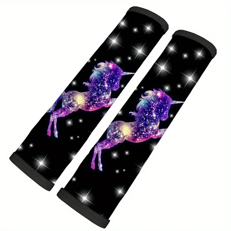 Universal Fit Soft Polyester Fabric 2pcs Galaxy Unicorn Car Seat Belt Cover Fantasy Style Fashionable Auto Interior