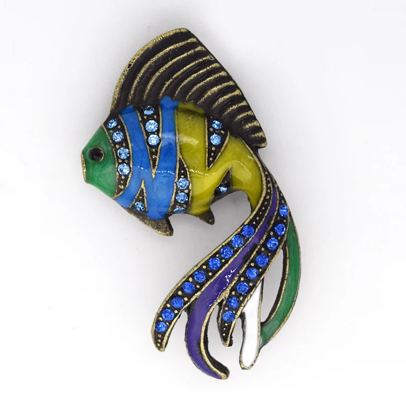 

12 шт./лот, оптовая продажа, модная красивая брошь со стразами, эмалированная булавка в виде рыбы, броши C101349