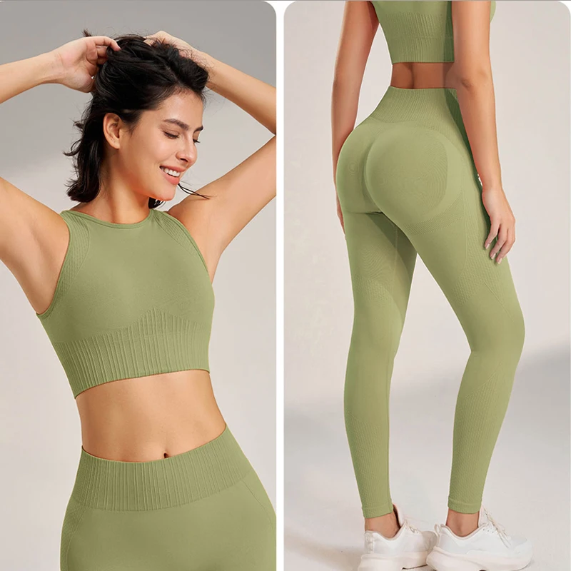 Traje deportivo para mujer, traje de yoga, ejercicio, sujetador de yoga, ejercicio, pantalones ajustados de cintura alta, traje para correr de