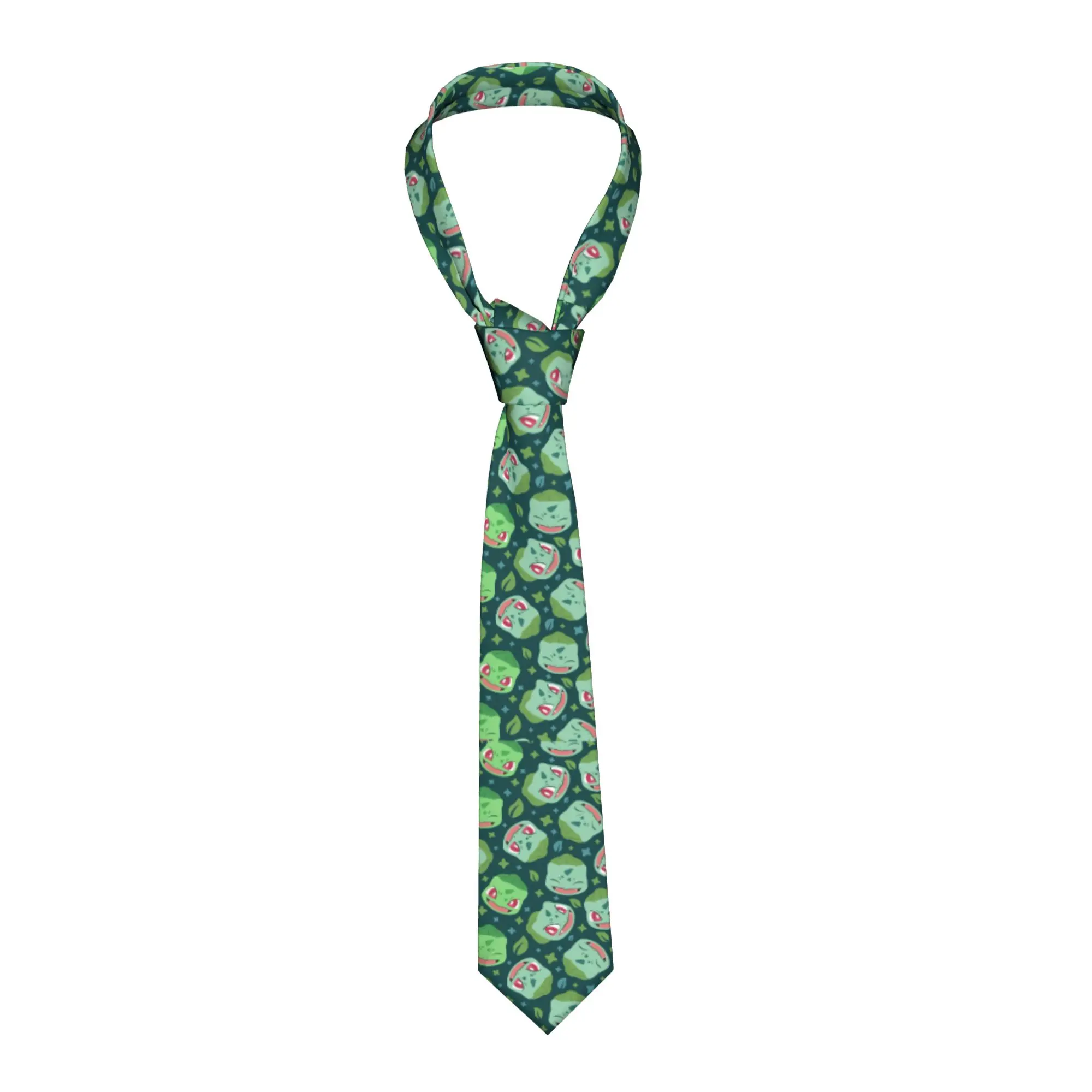 Neckties Green Creature Bulbasaur Men Casual 8 Cm Wide Neck Tie Pokemon for Men Shirt Accessories Cravat Accessories Office