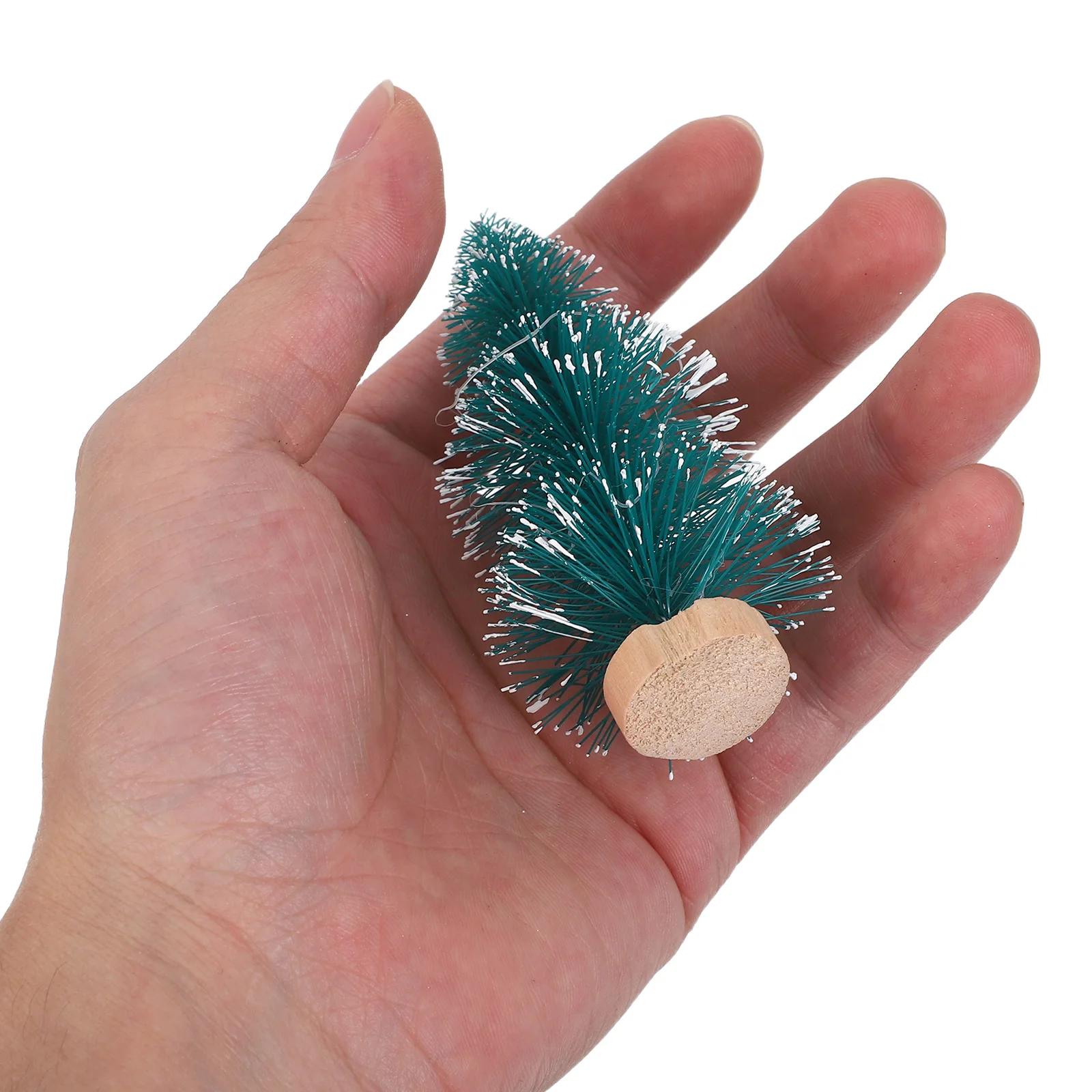 

1Set Mini Christmas Trees Kit Snow Frost Decorative Pine Trees Wood Base Tabletop Tree Mini Desk Tree Festive Home Office