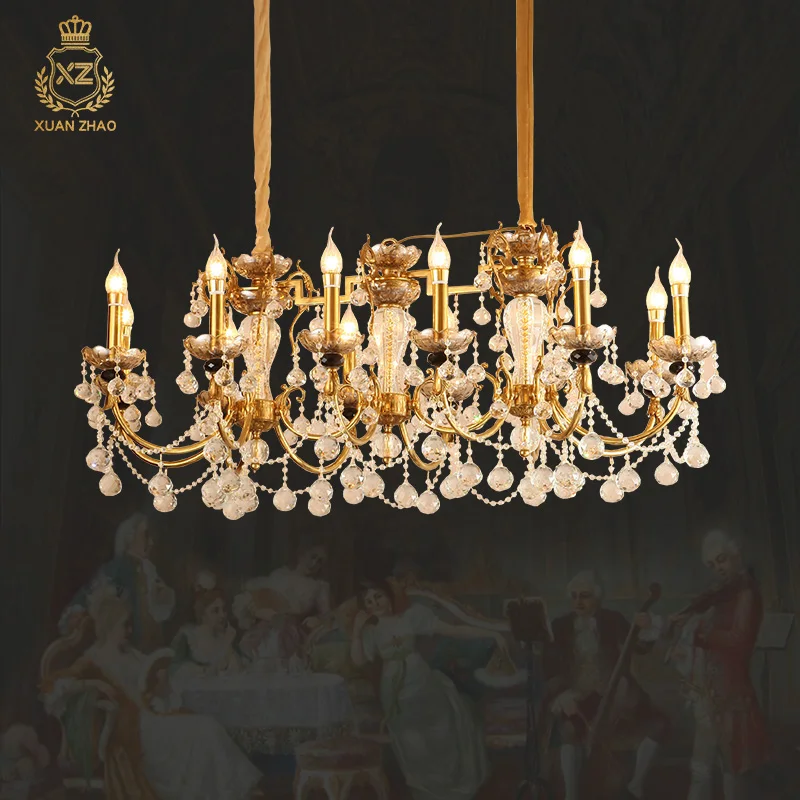 

XUANZHAO French Style Lighting Lost Wax Brass Lustre Pendente Vintage Crystal Chandelier Dining Room Lighting Chandelier