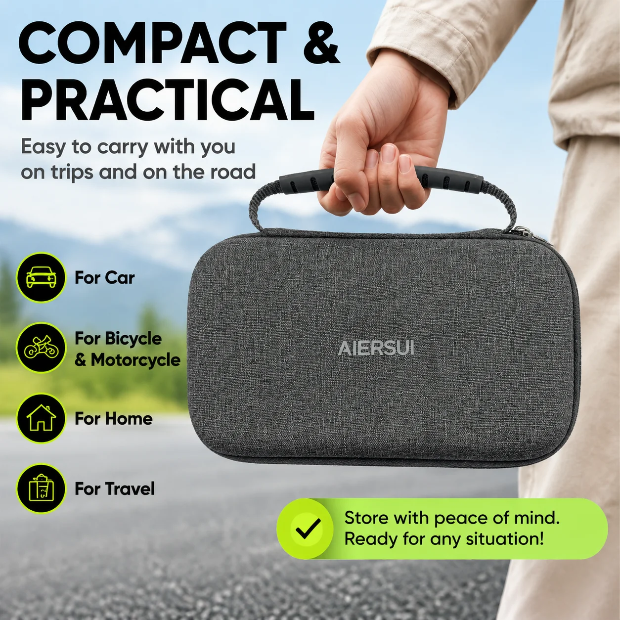 AIERSUI Hard Shell Carrying Case Shock-Proof Protective Storage Bag for Mijia Air Pump 2 Portable Car Tire Inflator Gear