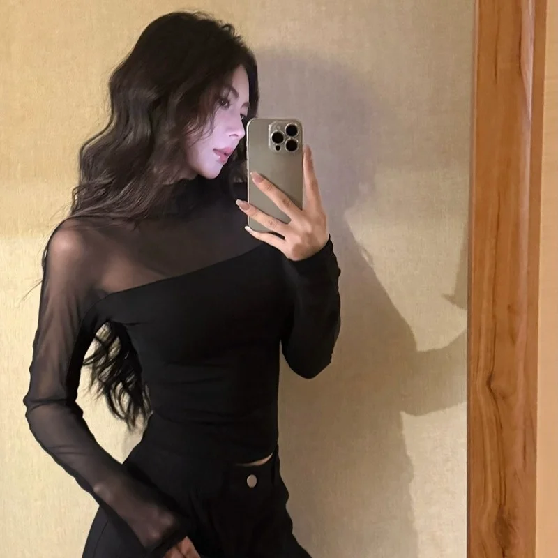

Sexy Me Splice High Collar Base irt Inner Wear T-irt Women's Faion Autumn Winter Thiened Long Sve ort Length