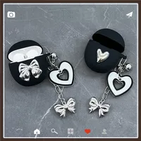 Cute Love Case For 1MORE ComfoBuds MINI Earphone Silicone Cover Luxury Plating Bow Keychain Case