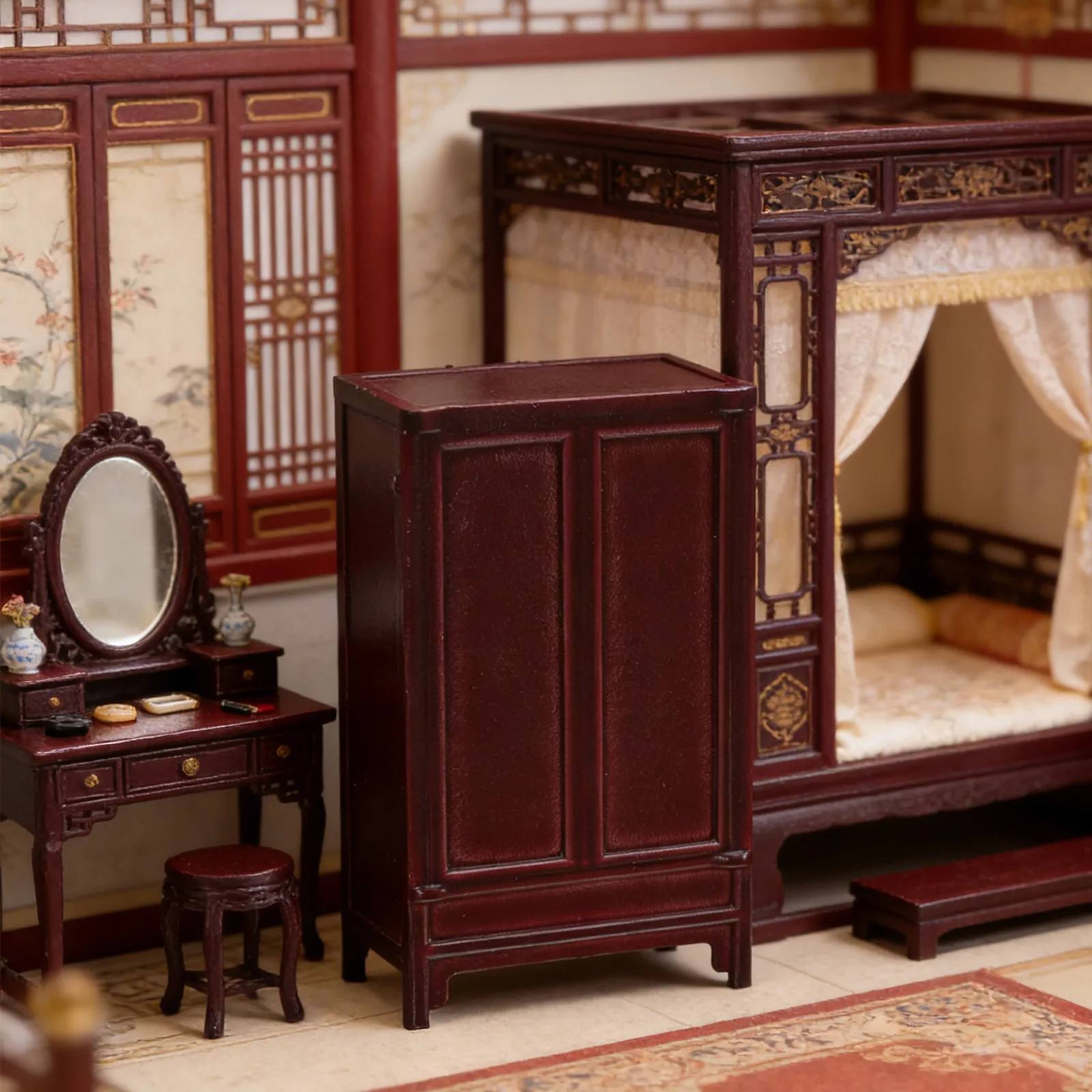 

Miniature Chinese Style Dollhouse Furniture Cabinet 1:25 Scale Micro Scene Storage Shelf Mini Kitchen Side Cabinet Home Festival