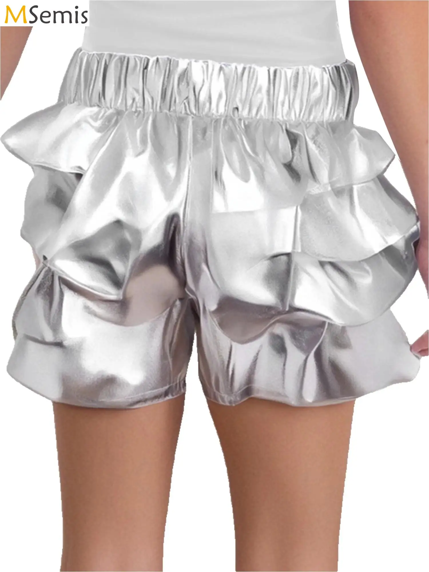Mädchen Tiered Rüschen Faltenröcke Shorts Street Dance Shorts Silber Hosen Kinder Hip Hop Jazz Streetwear K-pop Tanzkostüm