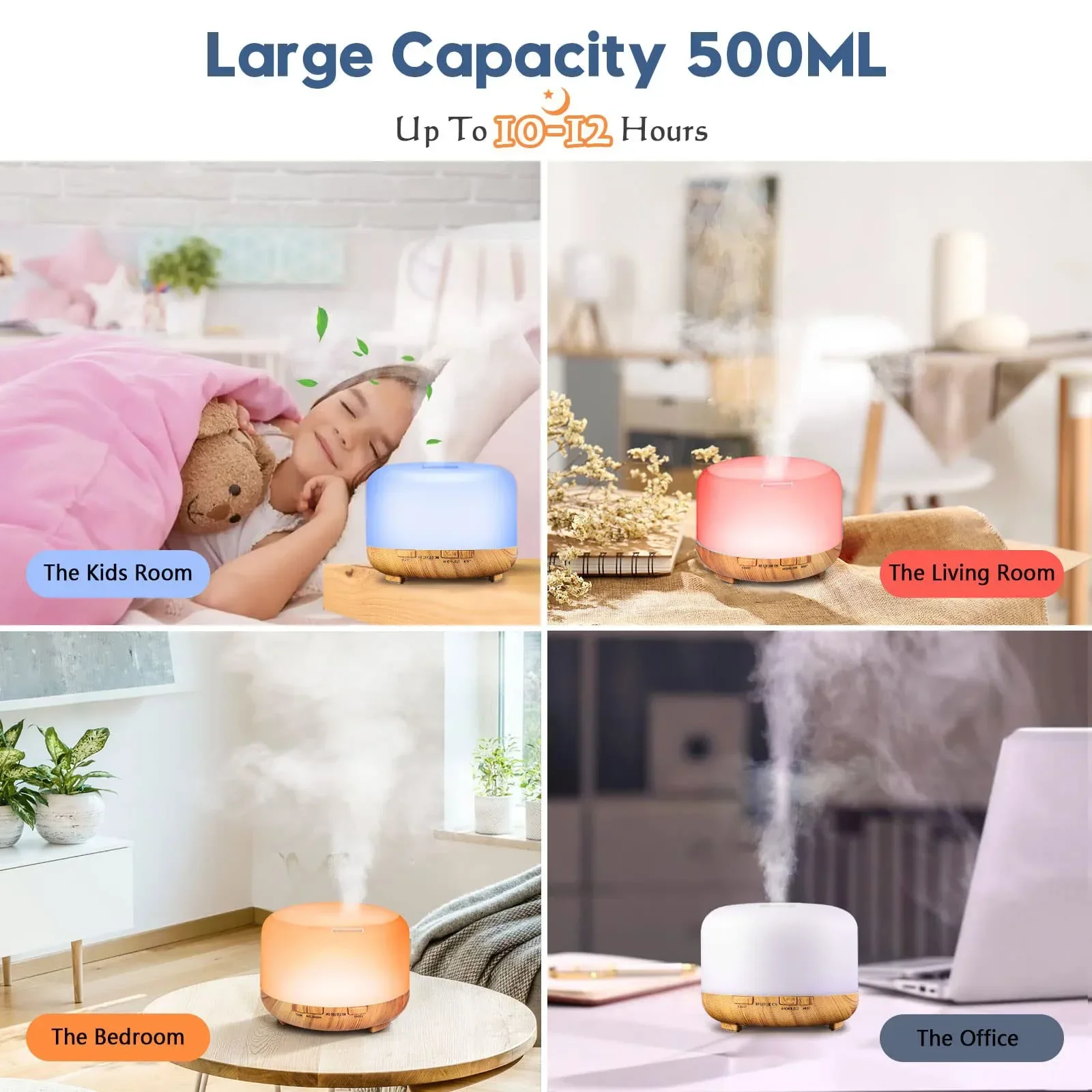 500ML Aroma Diffuser Wood Grain Color with Remote Control 5V 2A Essential Oil Aromatherapy Diffuser Humidifier for Home Office