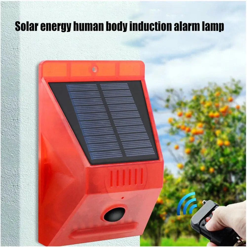 Luz de seguridad Solar con alarma, 4 modos, Control remoto, IP65, impermeable, PIR, LED, Sensor de movimiento, lámpara de luz intermitente con alarma de 129 DB