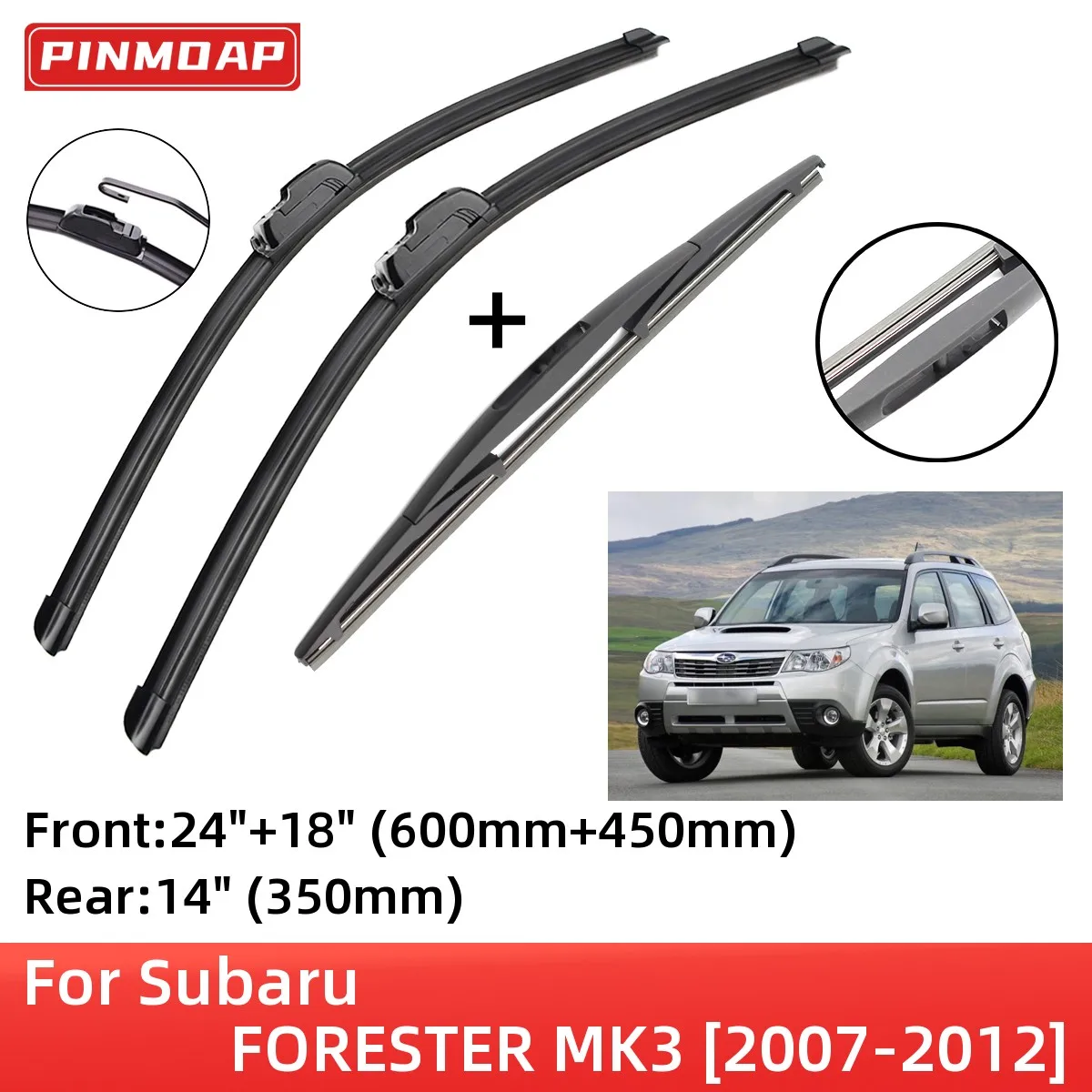 For Subaru FORESTER MK3 2007-2012 Front Rear Wiper Blades Brushes Cutter Accessories J Hook 2007 2008 2009 2010 2011 2012