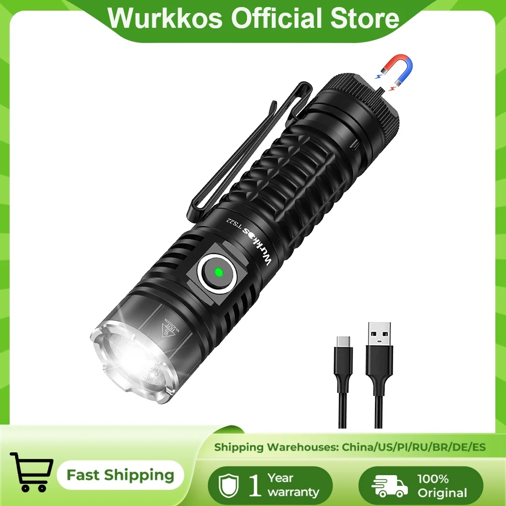 Linterna Recargable Wurkkos TS22 21700 con LED XHP70D HICRI de 4500 Lm, Tapa Magnética y Carga Inversa para Senderismo