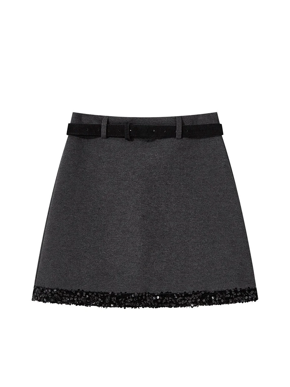 

Весенняя юбка-полусолнце Miu с пайетками, женская верхняя одежда, осенне-зимняя, с высокой талией, элегантная, блестящая, А-силуэт