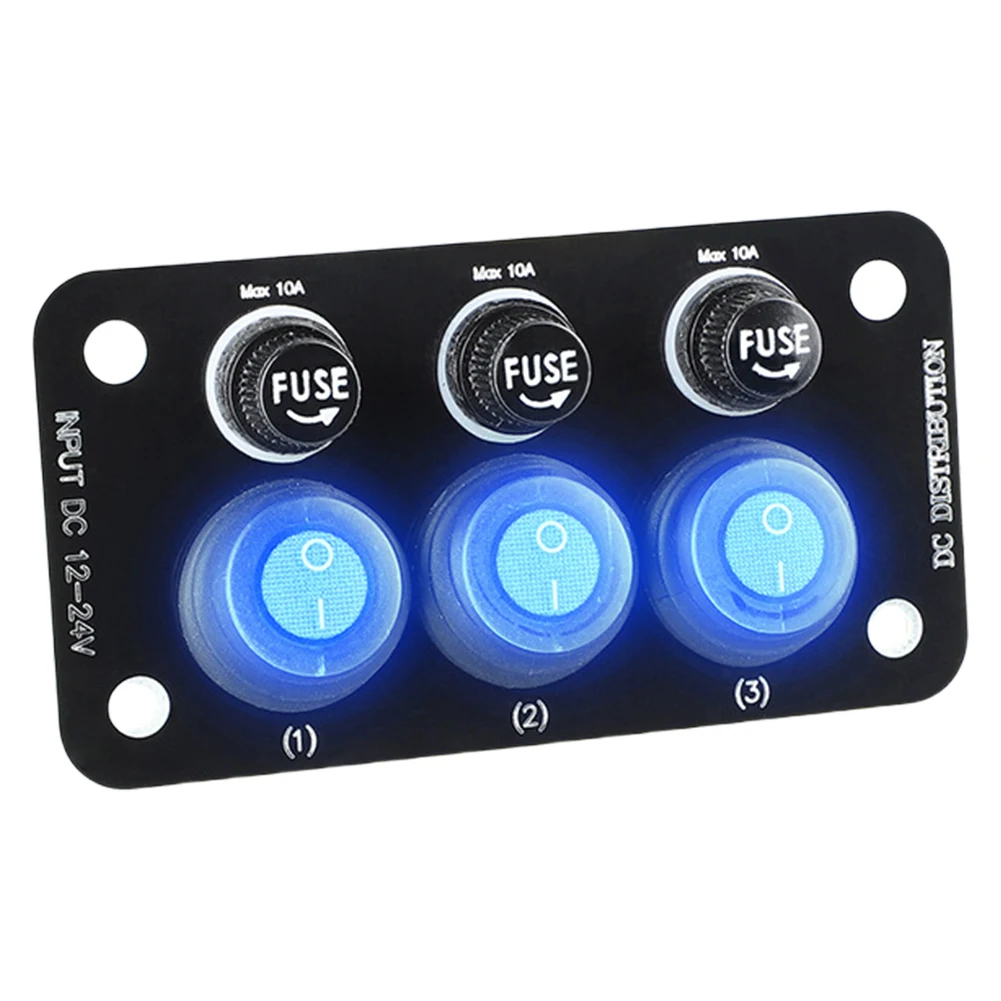 12V-24V LED Marine Boat Rocker Switch Panel 10A Fuse Blade ON Off Toggle Switch Panel 3 Buttons for Car Marine RV Truck