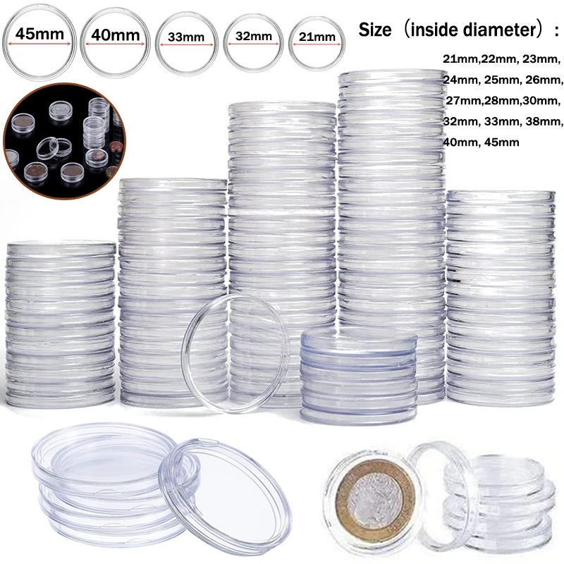 10/100pcs Transparent Plastic Coinn Holder Coinn Collecting Box Case for Coinning Storage Capsules Protection Boxes Container