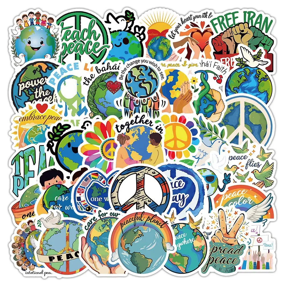 50PCS Cartoon World Peace Graffiti Text Sticker Decorative Guitar Suitcase Mobile Case Water Cup Waterproof Sticker Kid Toy Gift