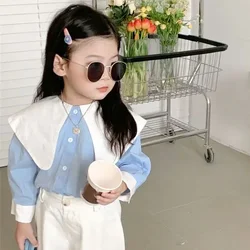 T-shirt Spring 2023 New Korean Girls' Contrast Polo Shirt Baby Kids Clothing Children's Academy Korean Long Sleeve Top