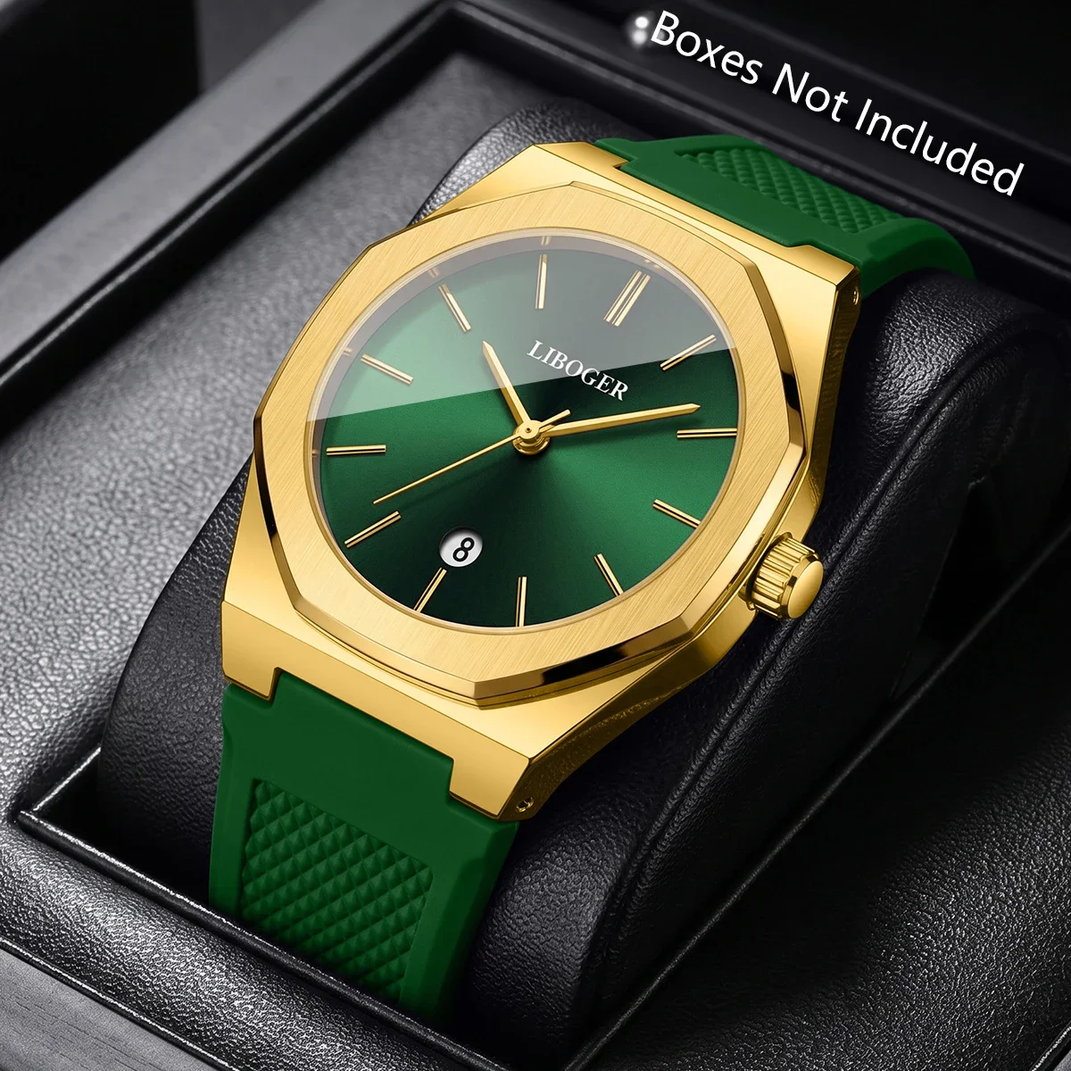 Luxury Octagonal Dial Men Business Watches Casual Silicone Strap Sports Calendar Wristwatches Relogio Masculino（Without Box）