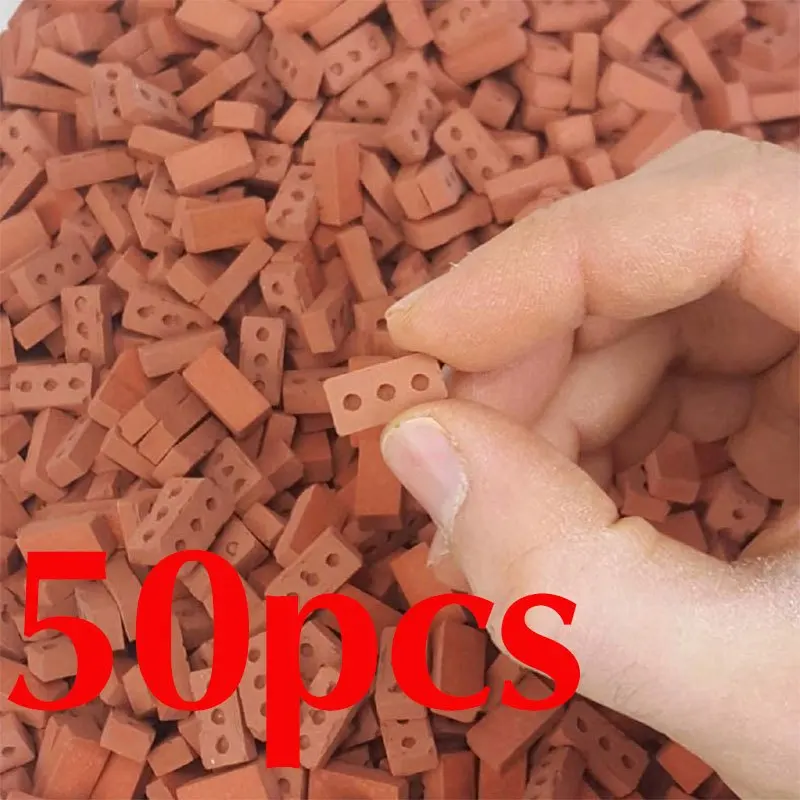 50szt 1:16 Acacia Grove Real Mini Red Bricks - DIY Fake Bricks Model for Fairy Garden Building & Party Toys