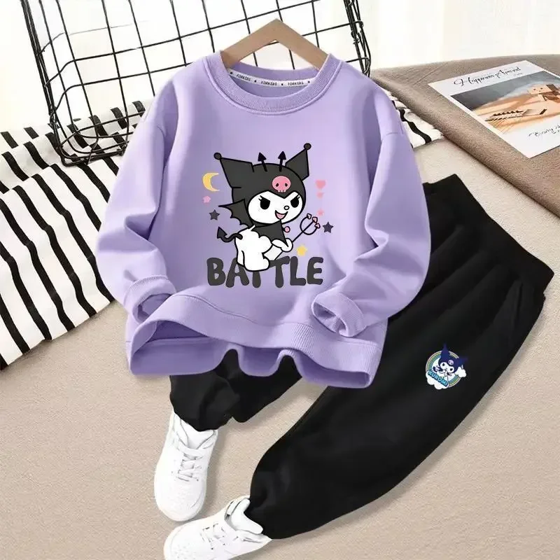 Sanrio Autumn New Children' Clothing Sets Cute Kuromi Melody Girls Sweatshirt and Sweatpant Two Piece Kids Tracksuit Gift