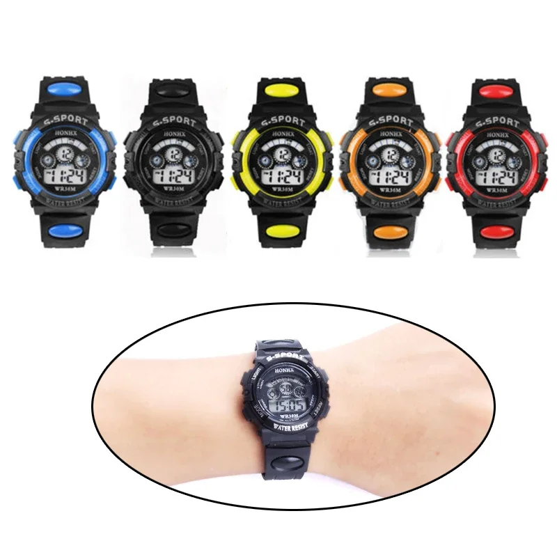 Waterproof Kids Boys Sports Multifunction Electronic LED Alarm Date Wrist Watch