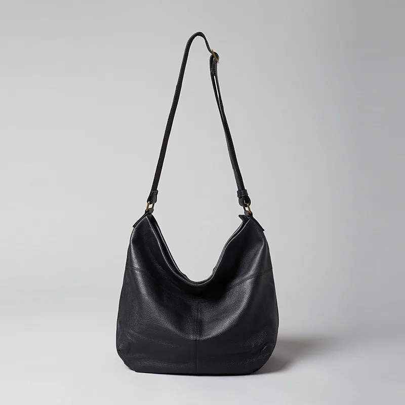 

Nesitu Highend A4 Hobos Full Grain Vegetable Tanned Genuine Leather Women Handbag Shoulder Messenger Bag Black Coffee m9165