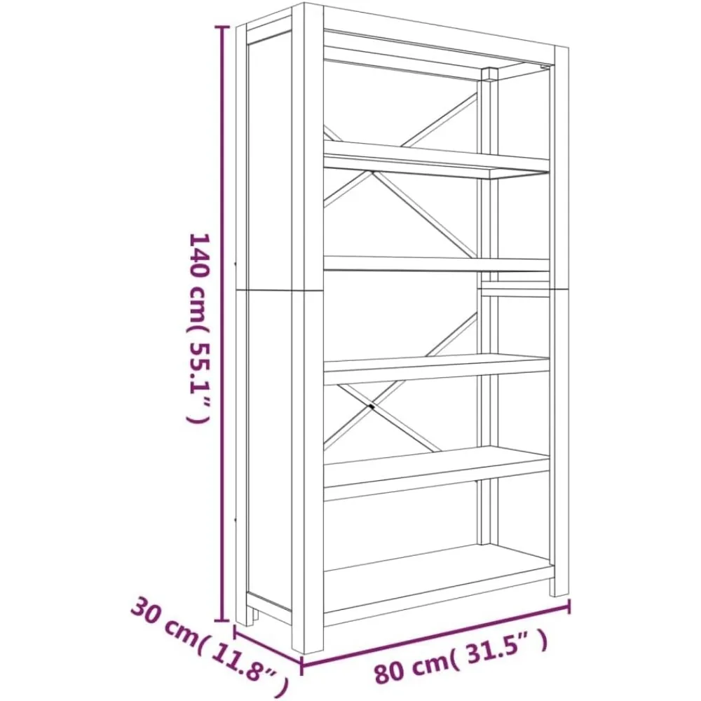 Librería de 5 niveles de madera maciza para dijes del hogar, libros de exhibición y decoración, solución de organización de 31,5 x 11,8 x 55,1