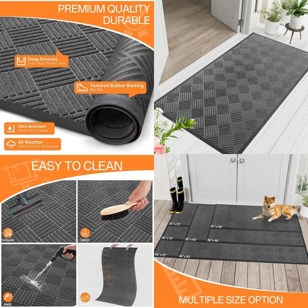 

6'x2' Indoor Outdoor Door Mat, Rubber-Backed Non-Slip, Super Absorbent for Home or Office Entrance, Gray