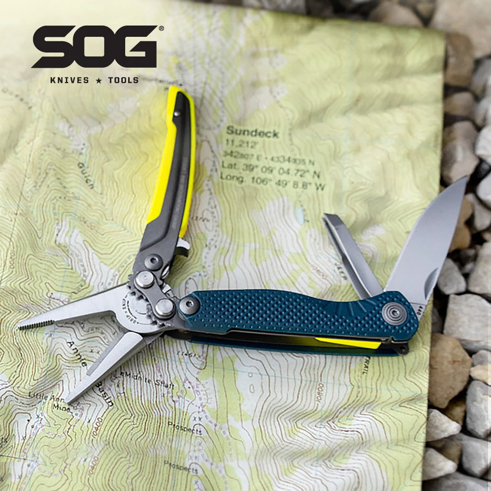 SOG 5 Tools Mini Multi-tool Fishing Pliers Pocket EDC Knife Lightweight Compact Multitool for Outdoor Hiking Camping Supplies