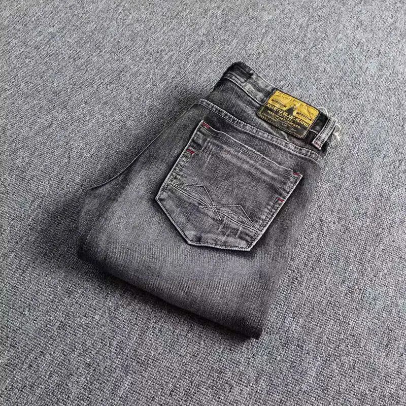 Italian Style Fashion Men Jeans Retro Gray Elastic Slim Fit Ripped Jeans Men Trousers Vintage Designer Casual Denim Pants Hombre