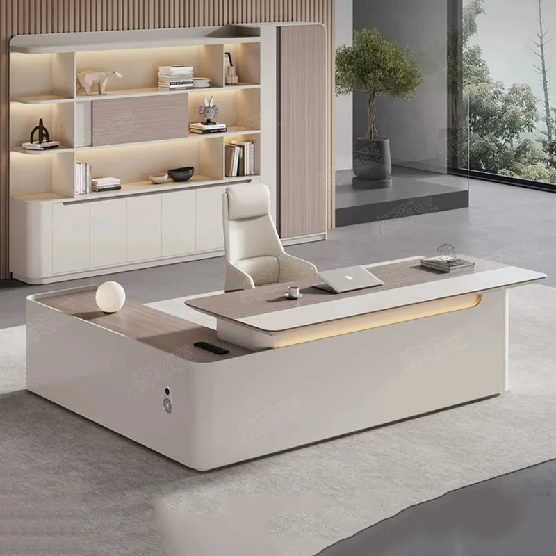 ^Modern Wooden Office Desk Study Computer Decoration Shelves Aesthetic Office Desk Nordic Executive Tavolo Commercial Furniture