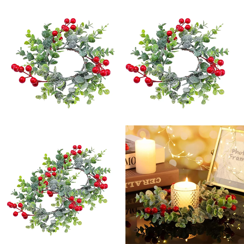 2 Stück Weihnachtskerzenhalter-Girlande, Weihnachtskranz, Kerzenlicht, künstlicher Pflanzenkranz für Hochzeiten, Weihnachtsfeier, Dekoration