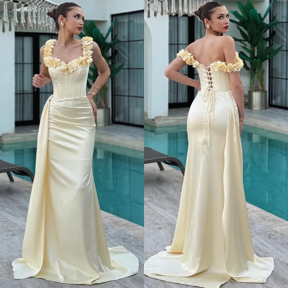 Индивидуальные современные стильные элегантные платья ручной работы с цветочными складками, прямые длинные платья с открытыми плечами, одинаковые платья для особых случаев на заказ