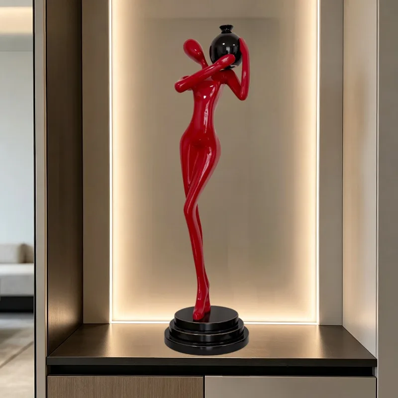 Nordic Abstract Red Figure Sculpture Ornament Resin Home Decor Living Room Foyer Niche Large Ornament Art Craft 88cm