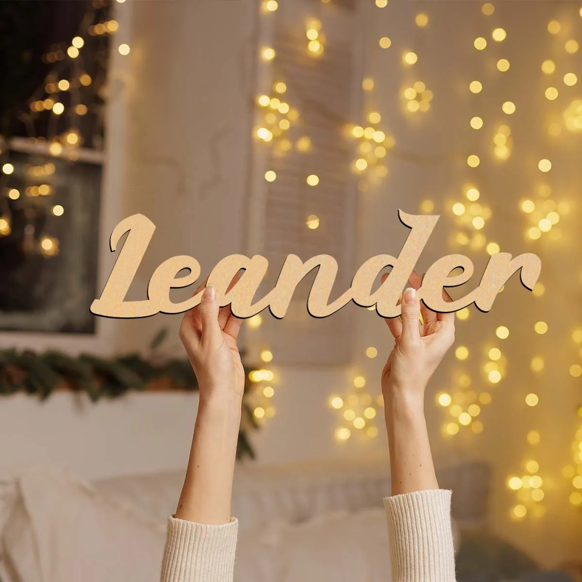 1pc Diy Leander example Custom Name Laser-Cut Sign Wooden Plaque Wooden Decor Unique Bedroom Decor