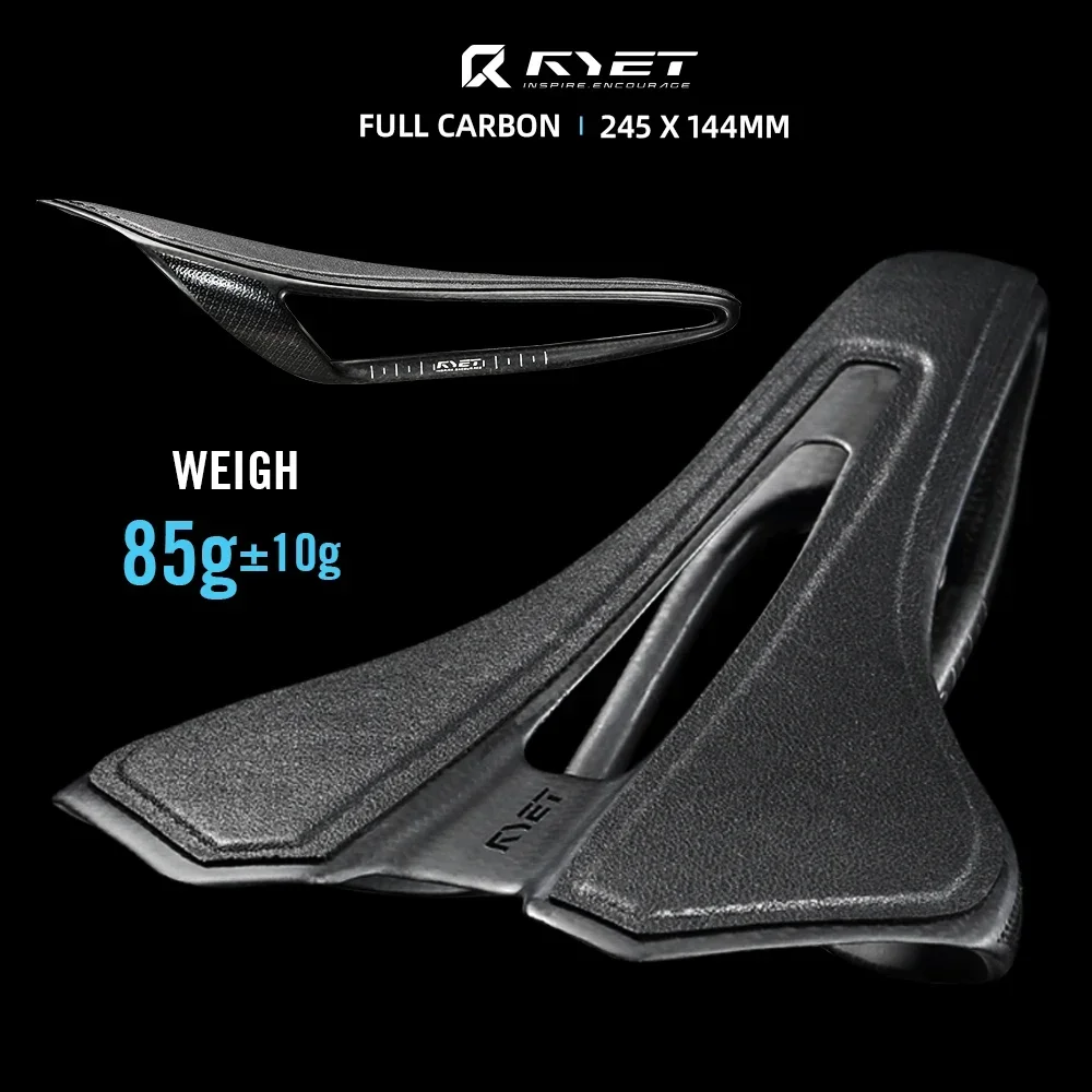 

RYET Ultralight 85g 249x144mm Full CARBON Bike Saddle for MTB Gravel Road Bike 7x9 Dual-Track Hollow New Design Racing Saddle