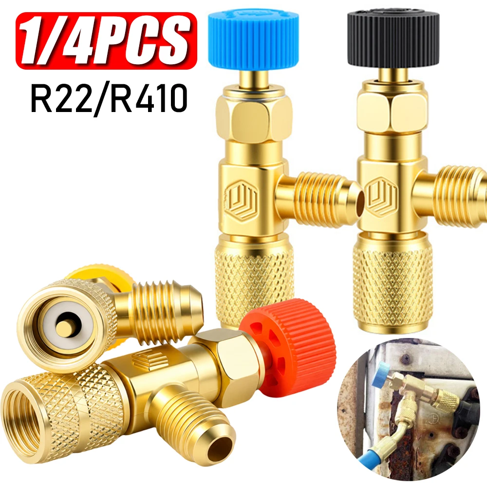Válvula de Carregamento de Refrigerante R22 R410 (1/4 Peças) com Adaptador de Segurança e Válvula de Esfera de Controle de Fluxo para Manifold de Ar Condicionado R22 R410