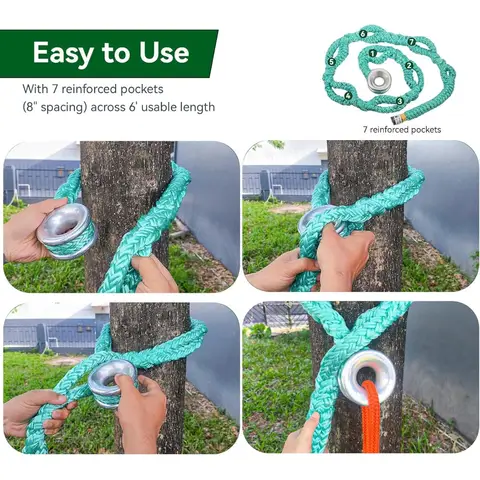 Professional Arborist Rigging Ring Sling Rope 3/4 x 6 Feet with Aluminum Ring 7-Pocket Adjustable Block Sling 14600 lbs