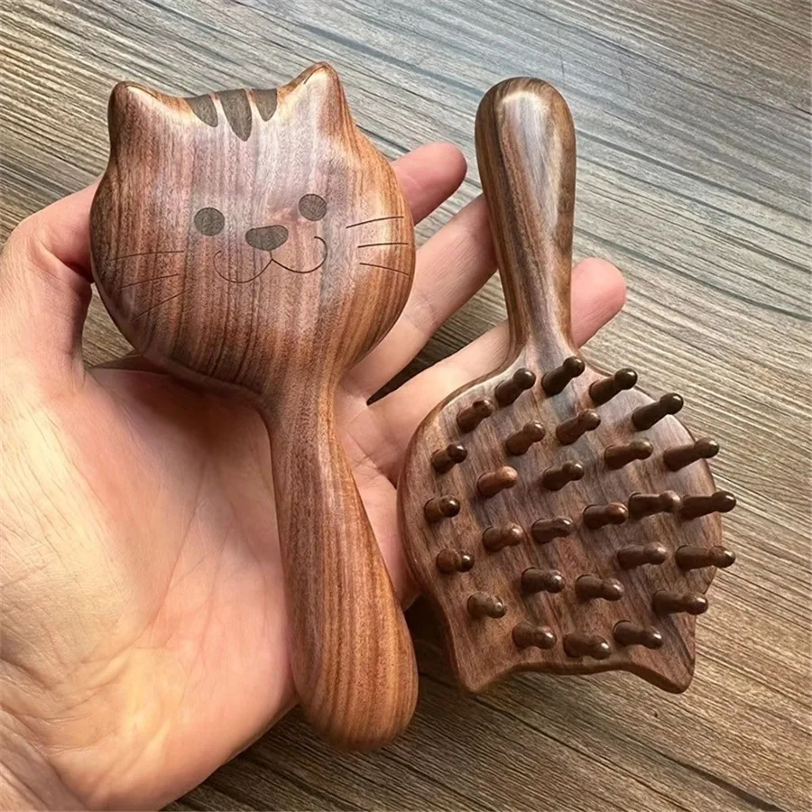 

Charming cat-shaped solid wood massage comb - Ladies' air cushion scalp and meridian relief, perfect ladies' holiday gift
