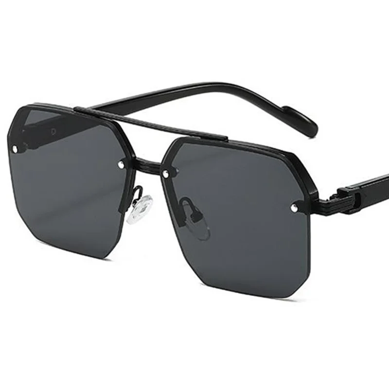 Moda sem aro óculos de sol unisex anti-uv óculos retro polígono ornamental duplo feixe óculos de sol