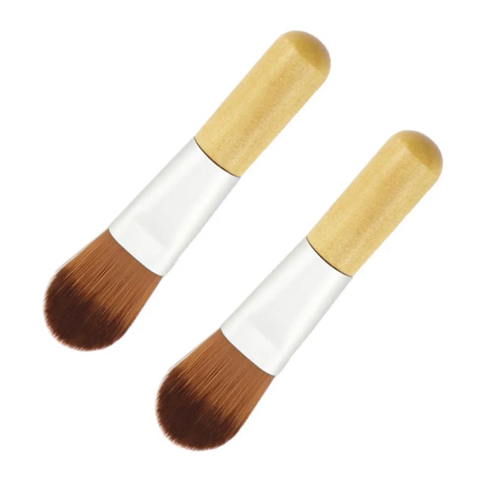 

2Pcs Foundation Brush Durable Reusable Lightweight Portable Bamboo Handle Soft Dense Makeup Brushes Mini Liquid Color Travel