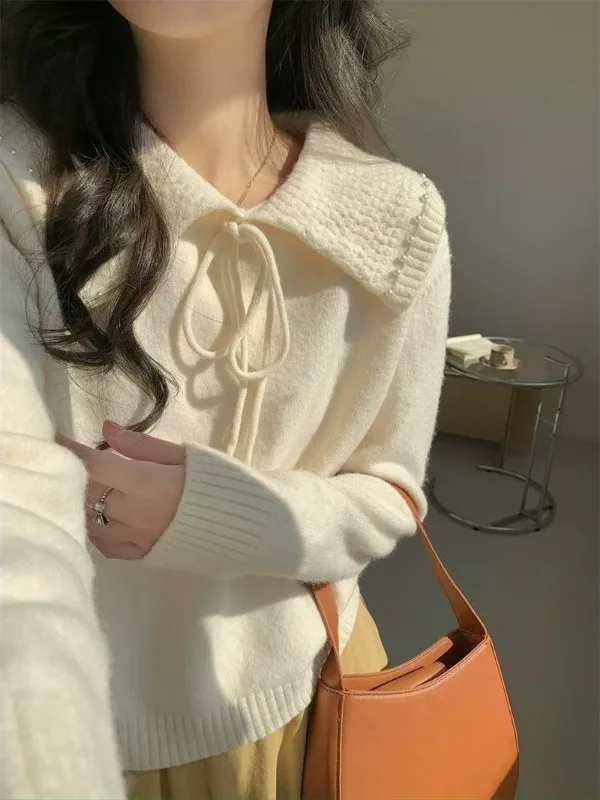 

Sweet Sle Loose Fit Overhead Blue Knitted Sweater Women's Faion Soft Wind Milk Series Long Sve Regular Length Pure Color