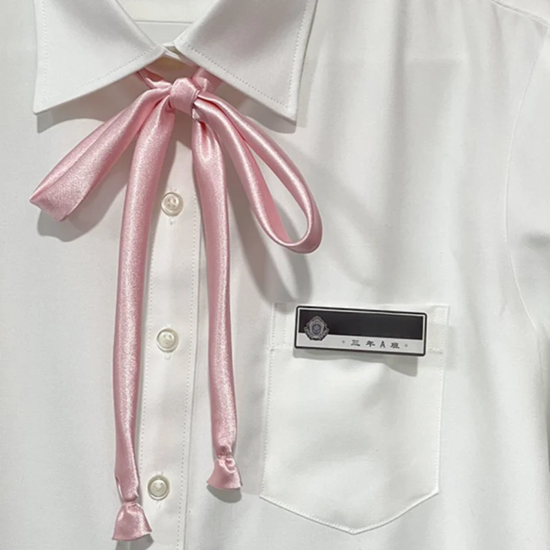 2024 New Japanese Style Summer and Autumn Single Line Red Pink Bow Tie White Shirt Lapel Essential All-Matching For Girl