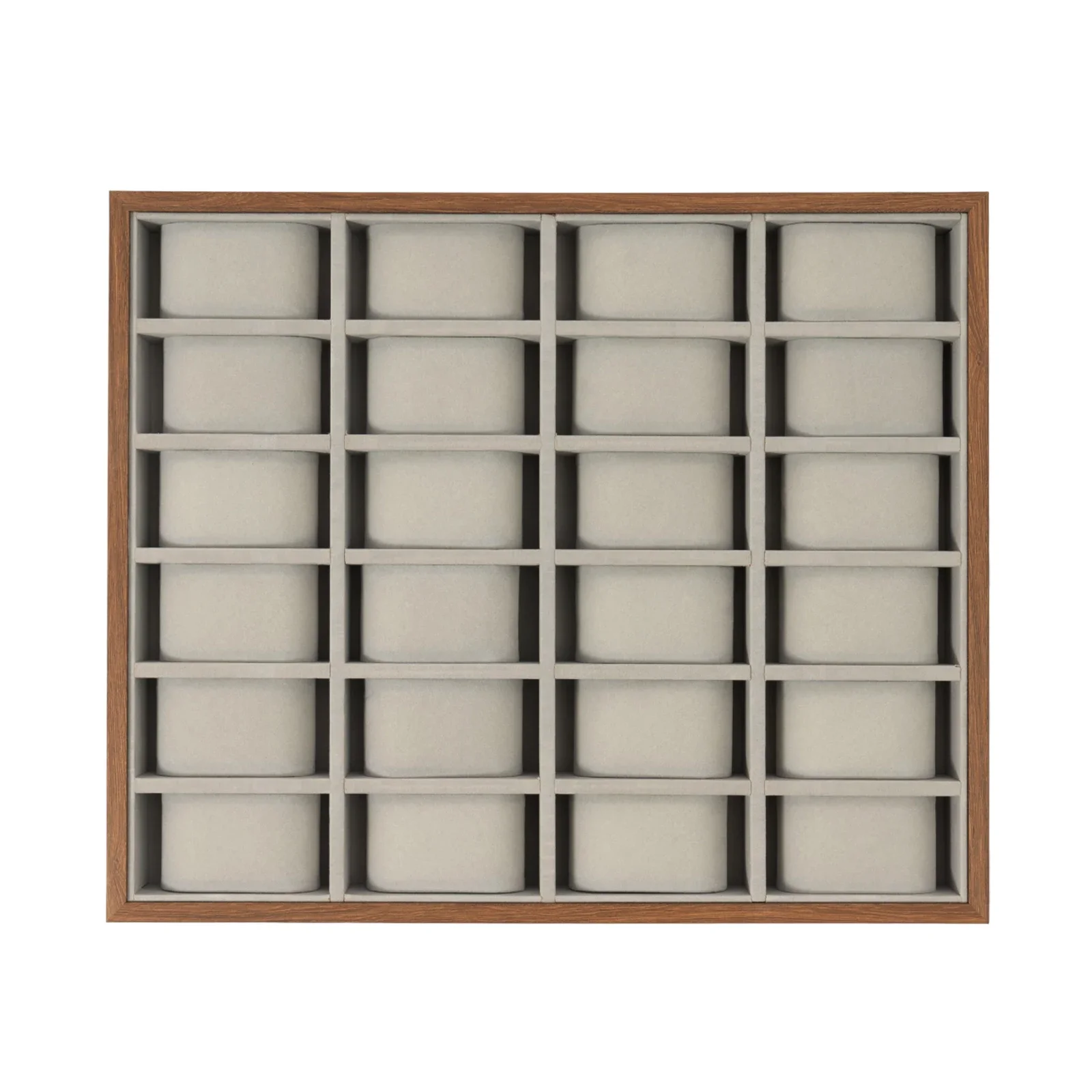 Organizzatore di vassoi per gioielli con 24 griglie, scatole di legno, vassoio per esposizione, supporto per esposizione di braccialetti per orologi con cuscino rimovibile