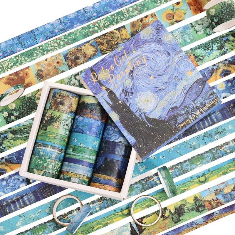 20Roll Oil Painting Washi Tape Gift Box Set Aesthetic DIY Magazine Decorative Stickers Art Scrapbook Handmade Tape