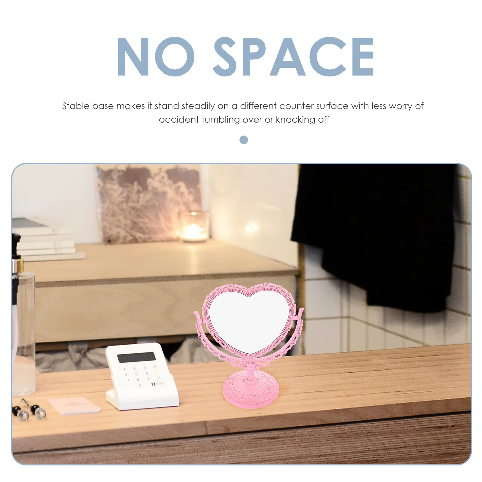 กระจกแต่งหน้าตั้งโต๊ะรูปหัวใจสองด้านสไตล์วินเทจ 2 ชิ้น ฐานมั่นคง สำหรับผู้หญิง