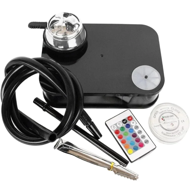 

Rectangle Acrylic Hookah Set with Remote LED Light Shisha Bowls Charcoal Rack Narguile Complete Kit Water Smoking Pipe Grass