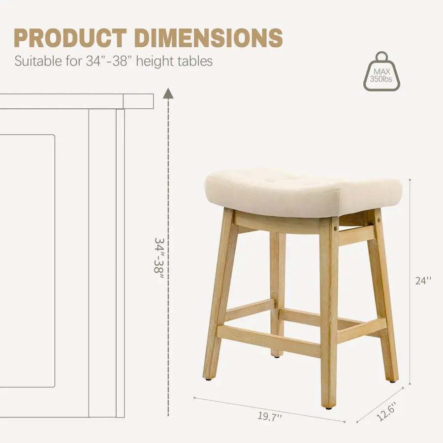 

Набор из 3 барных стульев для кухонной стойки, без спинки, в стиле фермерского дома, низкие барные стулья без спинки с мягким тканевым сиденьем-седлом