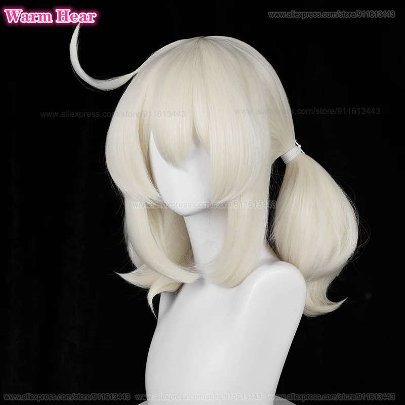 New! Klee Cosplay Wig  42cm Milk White Double Ponytail Wigs Cosplay Anime Wig Heat Resistant Fibre Wig + A Wig Cap