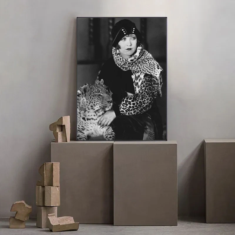 Black and White Leopard and Jewelry Store Canvas Poster Modern Animals Wall Art Pictures for Living Room Bedroom Home Decor